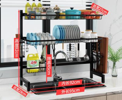 China Multifunctional Kitchen Dish Racks Black Sustainable Countertop Organizer Shelf 92cm Double-Layer Style for sale