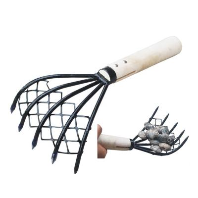 China Durable 5-Tine Ninja Steel Claws Hand Rake with Ergonomic Mesh Net Clam Fork Wood Handle Ergonomic Non-Slip Lightweight Short Sturdy for sale