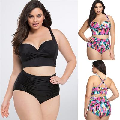 China Amazon Yolo Plus Size Express Plus Size Gathered Bandage Solid Color High Waist Swimsuit Bikini for sale