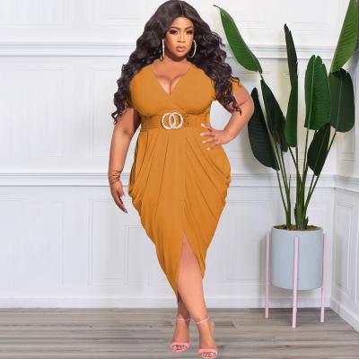 China New Viable Yolo Solid Color Deep V Sexy Tight Slit 2022 Long Plus Size Dress for sale