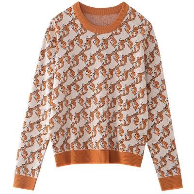 China Unicorn Breathable Jacquard Contrast Jacquard Loose Vintage Yolo Pullover Sweater for sale