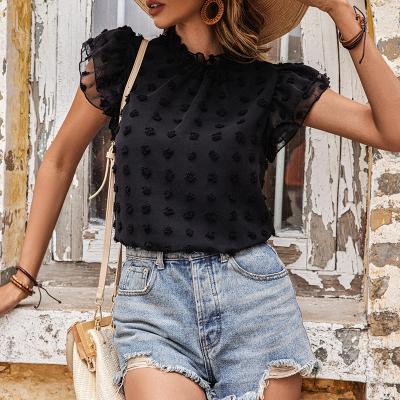 China Yolo 2022 New Summer Fashion Breathable Chiffon Shirt Short Sleeve Black Blouse for sale