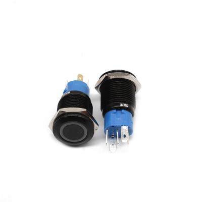 China OFF-ON Push Button Lock Switch 12mm Waterproof Micro Black 12v Blue Led Illuminated Push Button for sale