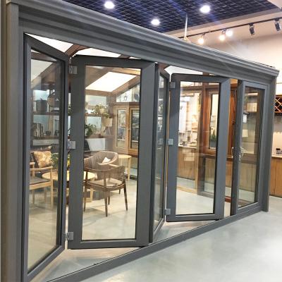 China Cheap sound insulation double glass bi folding aluminum accordion door with double glass for balcony or patio for sale