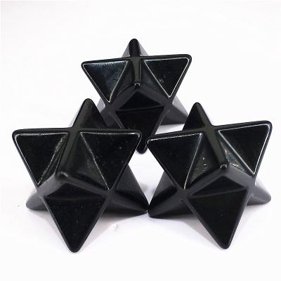 China Natural Europe Star Crystal Black Obsidian Merkaba Hand Cut Star Healing Stones For Decoration for sale