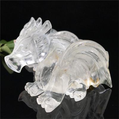 China Europe Natural Hand Carved Crystal Quartz Fly Dragon Stone Skulls Rock Carving Sculpture Statue for sale