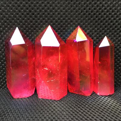 China Europe Wholesale Aura Crystal Wand Tower Angel Titanium Rainbow Plated Aura Crystal Points for sale