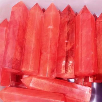 China Wholesale Point Crystal Trick Stone Europe Wand Stone Reiki Healing Red Cast Raw Decoration for sale