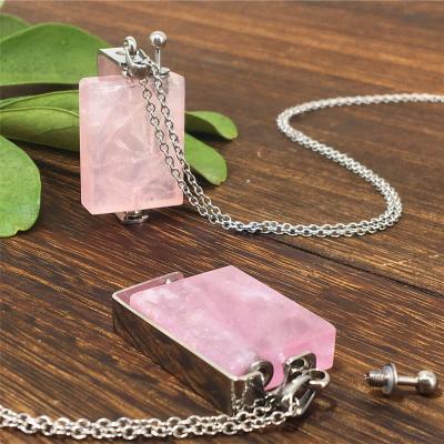 China Newly Hot Selling Europe High End Openable Crystal Rose Quartz Necklace Perfume Bottles Oil Essential Pendant for sale