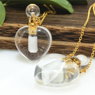 China Newly Hot Selling Europe High End Openable Crystal Rose Quartz Necklace Perfume Bottles Oil Essential Pendant for sale