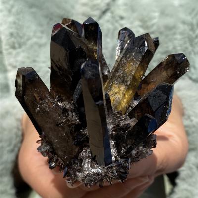 China Europe High Quality Hand Carved Smokey Quartz Cluster White Crystal Quartz Cluster For Feng Shui for sale