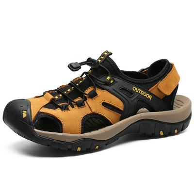 China Good Quality Men Flat Cavity Breathable Leather Sandals Aqua Water Shoes Outdoor Hiking Sandals for sale