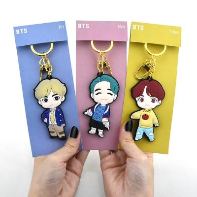 China PVC bt21 wholesale metal jump key chain boys figure kpop BTS tinybtan key chain with card for sale