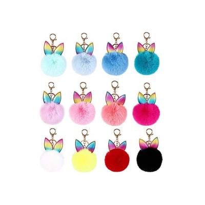 China KC54 soft touch feeling fur pom poms faux bowknot faux rabbit rabbit fur ball key chain double color key chain for sale