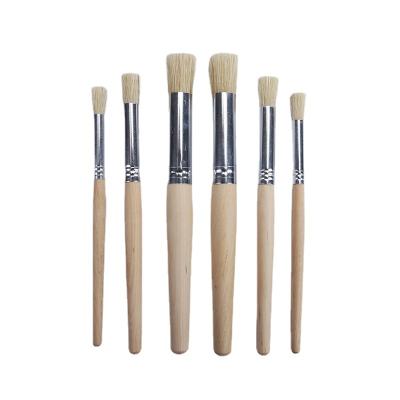 China Watercolor Xin Bowen 6 Round Wooden Rod Head Pig Hair Drawing Hollow Gauge Brush Acrylic Oil Painting Brush Manufacturer for sale