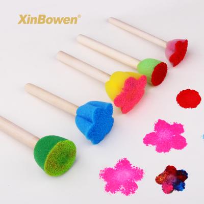 China Colorful Drawing Art Handmade Sponge Seal Brush DIY Children's Sponge Set With Plastic Handle for sale