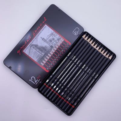 China Xinbowen Painting Art Set Metal Tin Box 12 PCs Sketching Art Pencil Drawing Set 8B 7B 6B 5B 4B 3B 2B B HB F H 2H Pencil Set Sketch for sale