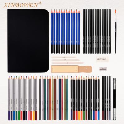 China Professional Artist Painting Drawing Sketch Pencil Art Set Xinbowen Art Set 72 Pcs Canvas Professional Nature Wooden Bag for sale