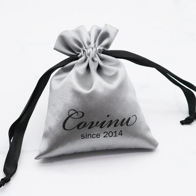 China Brand Recyclable Custom Logo Printed Thick Silk Drawstring Pouch Fabric Storage Dust Bags Luxury Satin Packaging Bag for sale