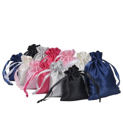 China Recyclable Custom Luxury Silk Satin Big Pouch Large Drawstring Bag Gift Bags With Ribbon for sale