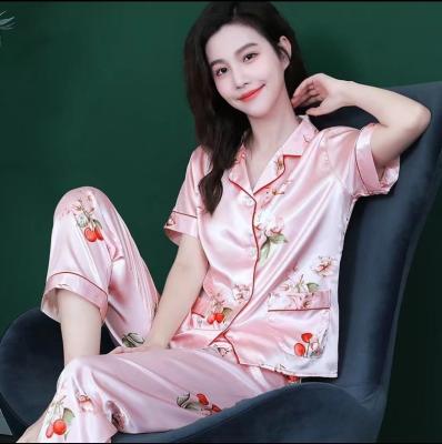 China Plus Size Pajamas For Women Silk Sleepwear Nightgowns Lace Lingerie Set Soft Satin Long Robe Satin Pajamas Women for sale