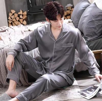 China Soft luxury satin loungewear pajama piyamas silk pajamas set men's clothing silk sleepwear nightgowns for sale