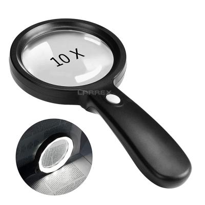 China Magnifier Used 12 LED Light Illuminated Lighted 10x Magnifier Large Handheld Magnifying Glass With Illumination For Seniors Reading for sale