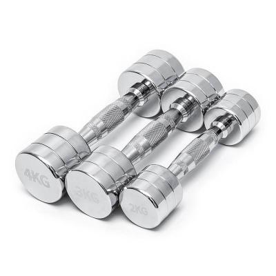 China Wholesale Durable Fitness Round Weightlifting Dumbbell Chrome Stainless Steel High Quality Electroplating Dumbbell for sale