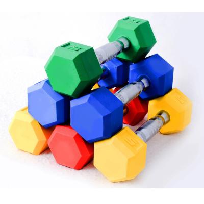 China Durable Wholesale Bodybuilding Colorful Power Hex Dumbbells Colored Rubber Dumbbell Set On Sale for sale