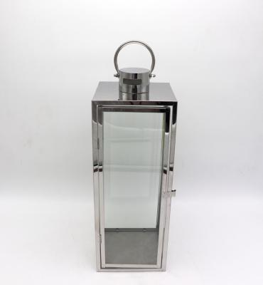 China New Design Saving Stainless Steel Silver Candle Lantern Decorative Hurricane Lantern With Rope for sale