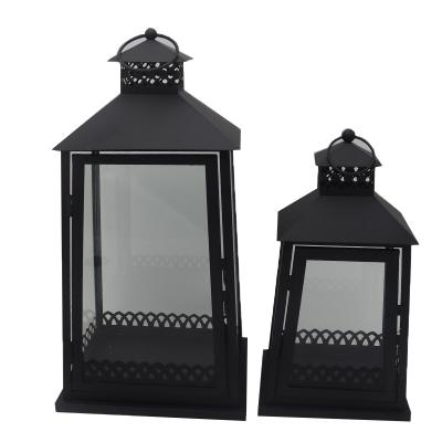 China Saving Home Lantern Decorative Metal Lantern Set 2 Lanterns Black for sale