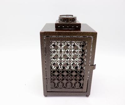 China Mini White Powder Coated Metal Classic Hexagonal Moroccan Table Home Stone Lantern for sale