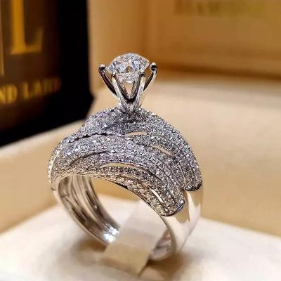 China CLASSIC Luxury Fashion Engagement Wedding Couple Rings With S925 Diamond Silver Plated Full Finger Ring Set Wholesale for sale