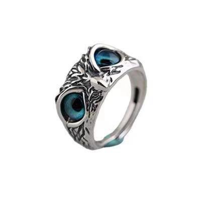 China Custom Unique Style Vintage Animal Open Set Combine Elastic Silver Rings Owl Eye Ring For Festival for sale