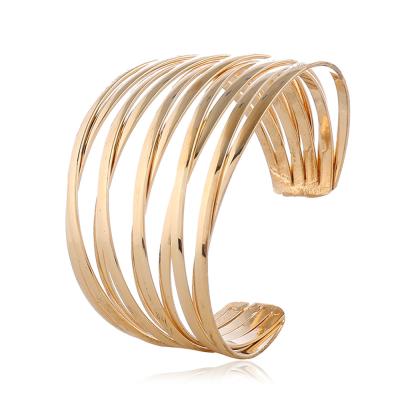 China TRENDY Metal Single Cavity Gold Plating Bangle Fashion Adjustable Cuff Bangle Open Bracelets For Women Party Jewelry for sale