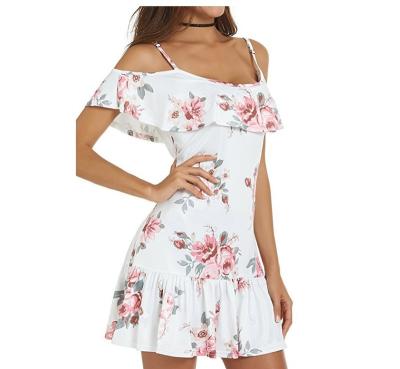 China China factory wholesale anti-static summer new hot sale sling printing flounder folded shoulder sexy dress for sale