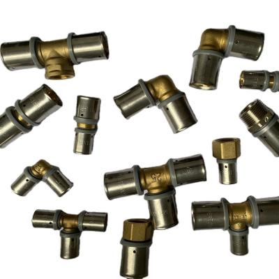 China Pex Tee Connection 3 Way Water / Gas SS Brass Fittings Elbow Press Connector Tubing Hardware Copper Fitting for sale