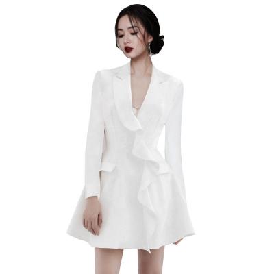 China Best Quality Anti-Static Professional Ladies Ruffle Sexy Lady Elegant Dress Office Formal Dresses Office Wear MZ19615 for sale