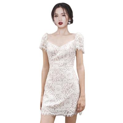 China Anti-Static Ladies Plus Size Clothing V Neck Mini Party Casual Dresses Women 2020 Slim Lace Dress for sale