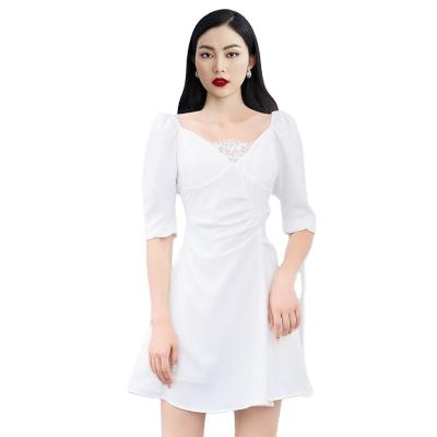 China Antistatic Latest High Quality V-Neck Lace Half Sleeve Women Dress for sale