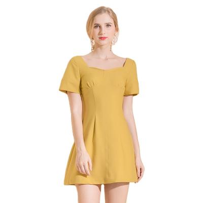 China 2020 Summer Anti-Static Short Sleeve Square Collar Plain Part Line Elegant Women Dress for sale