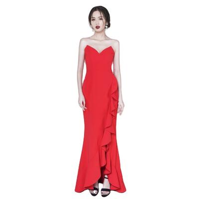 China Anti-Static Women Off The Shoulder Ruffles Mermaid Dresses Slit Wedding Party Elegant Maxi Dresses for sale