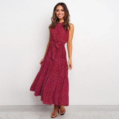 China Anti-Static Hot Sales Halter Summer Holiday Boho Maxi Dresses Woman Polka Dot Sexy Casual Dress for sale