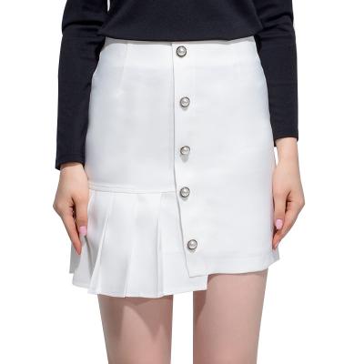 China New Arrivals Summer Ladies Anti-Static Pearl Buttons Pleated Casual Short Skirt for sale