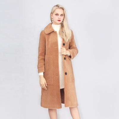 China 2019 Winter Anti-shrink High End Warm Pockets Turn Down Collar Thick Ladies Velvet Woolen Coat for sale