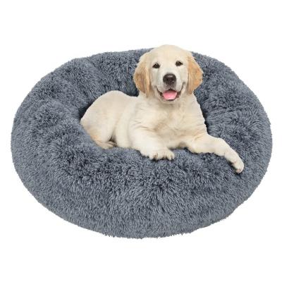 China Round Comfortable Breathable Soothing Self-heating Round Cat Bed Donut Cuddler Plush Dog Beds Donut Faux Fur Dog Beds for sale