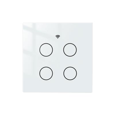 China Crystal Tempered Glass Panel 4 Keys 4 Band 4 Buttons Neutral Live Wire Wireless Remote Control Smartlife MOES OEM WIFI Switch Tuya Smart Wall Light Switch for sale