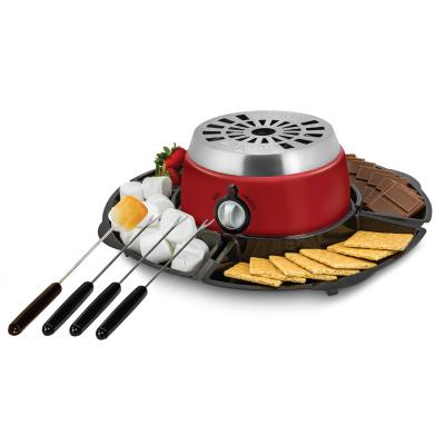 China Car 350W Indoor 2 in 1 Electric Stainless Steel Smores Maker with 4 Multicolor Roasting Trays and 4 Forks with Fondue Function for sale