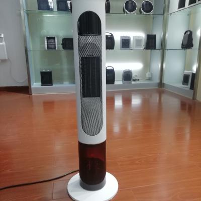 China LED Display 2021 Room Temperature Flame Effect 1000W/2000W Tower PTC Oscillating Ceramic Heater with Remote Control and Timer ETL Certificate for sale