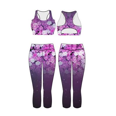 China Antibacterial Recycled Custom Polyester Stretch Sublimation Print Fitness Legging Yoga Gear Set High Waist Yoga Pants For Women Gym Wear for sale